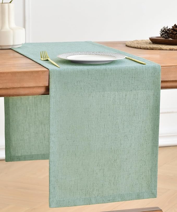 Wracra Linen Table Runner, Light Green Table Runners 48 Inches Long | Rich by Wracra