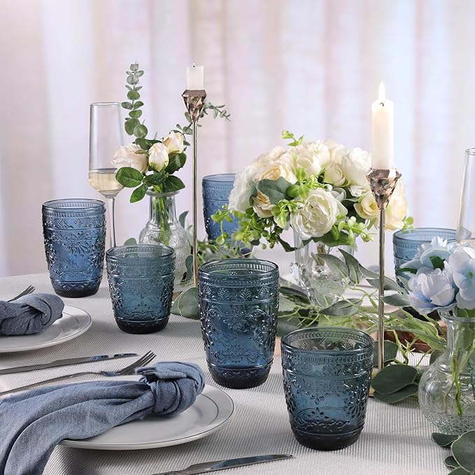 abrwyy Blue Drinking Glasses, 14oz Vintage Drinking Glasses | Lead-Free Glass - Image 2