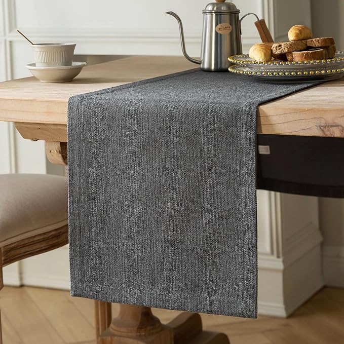 Burlap Style Farmhouse Table Runner, 14x90 Inches Graphite Grey | Thick Durable by ZEEMARTONLINE