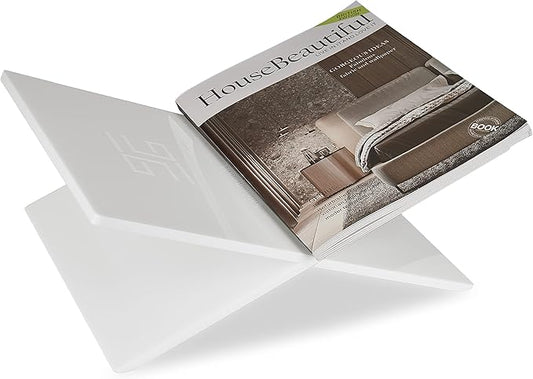 Honygebia White Acrylic Book Stands - Cross Frame Acrylic Book Holder, Open Bookstand for Display and Reading, Suitable for Art, Bible, Cookbook, Easel, Magazine, Textbooks 12.5" x 9.5" x 5.5"