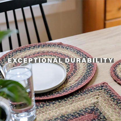 Homespice Highland Jute Braided Long Table Runner, Country Cabin Decor, Multicolor Rectangle 11x36 - Rich Colors, Easy to Clean, Durable and Protects Furniture