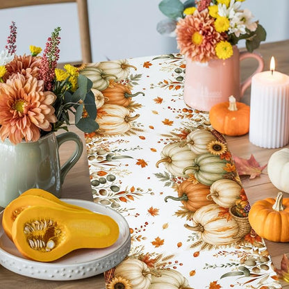 Fall Pumpkins Table Runners 72 Inches Long, Thanksgiving Maple Leaf Cotton - Image 8