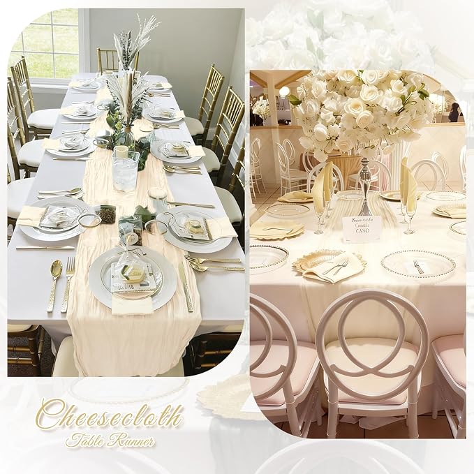 6 Pack Ivory Cheesecloth Table Runner, 17 x 108 inch, Semi Sheer Boho Cheese - Image 6