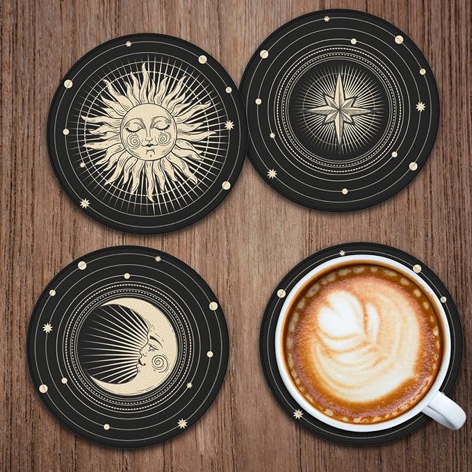 Sun Star Moon Leather Drinks Coasters - Image 3
