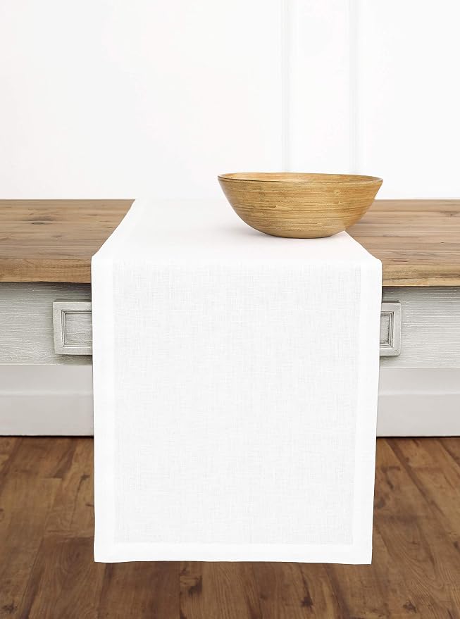 Solino Home 100% Linen Dining Table Runner White Woven, Fete 14 x 72 in | Table by SolinoHome