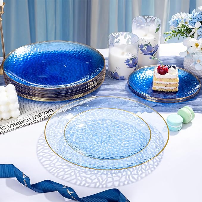 Rubtlamp 100 Pcs Blue Plastic Plates, 10 inch Clear Blue Dinner Plates - Image 5