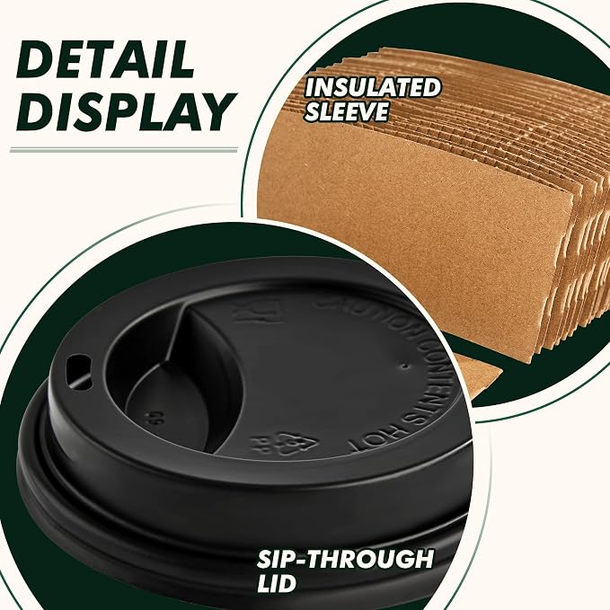 12 oz Disposable Paper Coffee Cups, 50 Pack | Leak-Proof, - Image 4