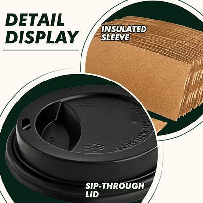 12 oz Coffee Cups with Lids and Sleeves 100 Pack, Thickened Paper Cups - Image 4