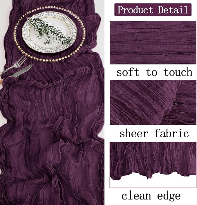 8 Pack Dark Purple Cheesecloth Table Runner 20 x 120 inch Gauze Table Runners - Image 4