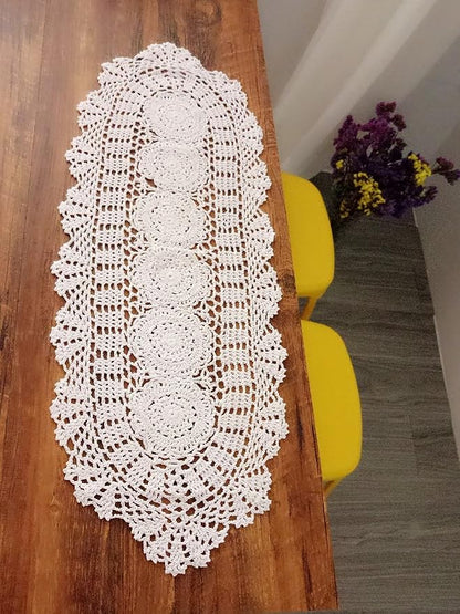 Laivigo Handmade Crochet Lace Oval Lucky Flower Tablecloth Table Runner Doilies - Image 4
