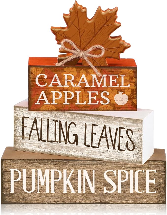 Moucuny 4 Pcs Fall Decor Wooden Maple Leaf Decoration Thanksgiving Tiered Tray by Moucuny