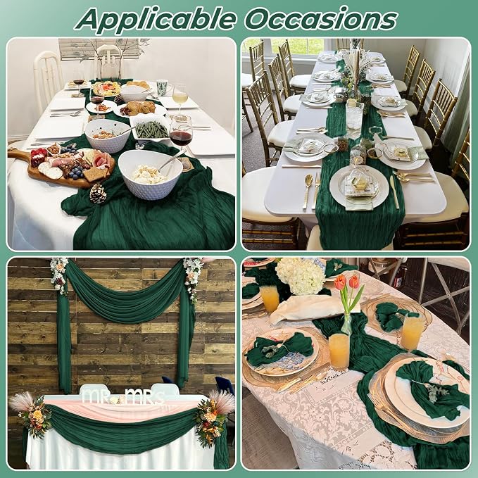 6 Pack Emerald Green Cheesecloth Table Runner 20 x 120 Inch Gauze Table Runner - Image 7