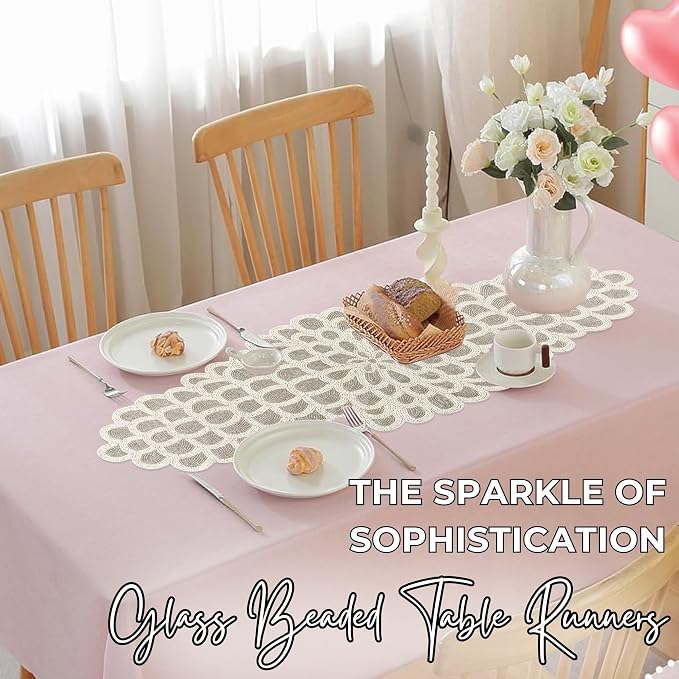 Hand-Beaded Table Runner, 13x36 | 85% glass beads, 15% polyester backing - Image 5
