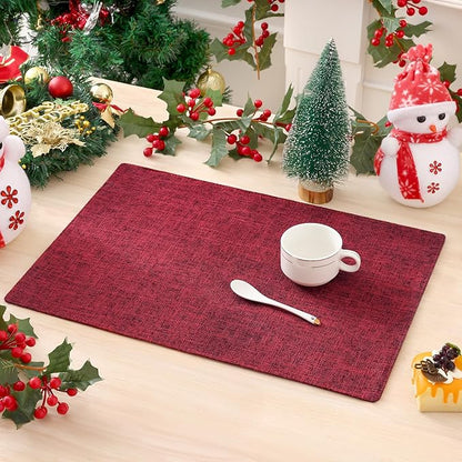 homing Cotton Linen Placemats Set of 6, Cloth Washable Farmhouse Dining Table Mats for Indoors & Outdoors, Easy to Clean, Red, 13 x 19 Inch