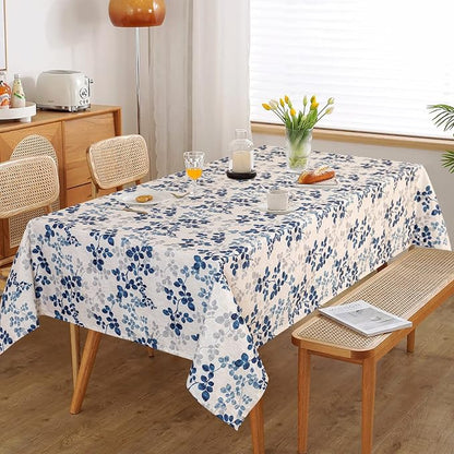 MYSKY HOME Floral Print Rectangle Tablecloth - Waterproof Linen Farmhouse Tablecloth for 8 Feet Table, 60 x 120 Inches, Blue