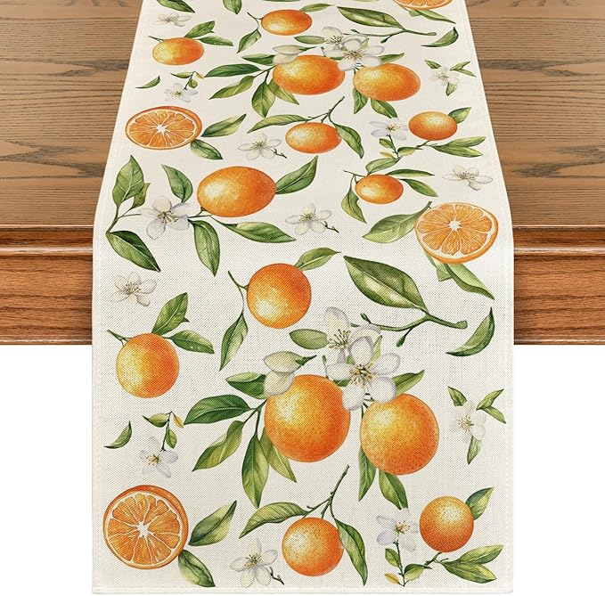 Artoid Mode Orange Wildflowers Leaves Summer Table Runner, Seasonal Spring by ArtoidMode