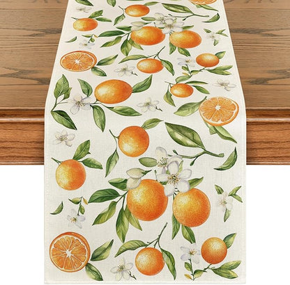 Artoid Mode Orange Wildflowers Leaves Summer Table Runner, Seasonal Spring by ArtoidMode