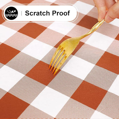 misaya Rectangle Waterproof Vinyl Table Cloth, Buffalo Flannel Backed Tablecloth, Wipeable Plastic Table Cover for Dinner, Kitchen, Picnic, (60" x 84", Rust and White)