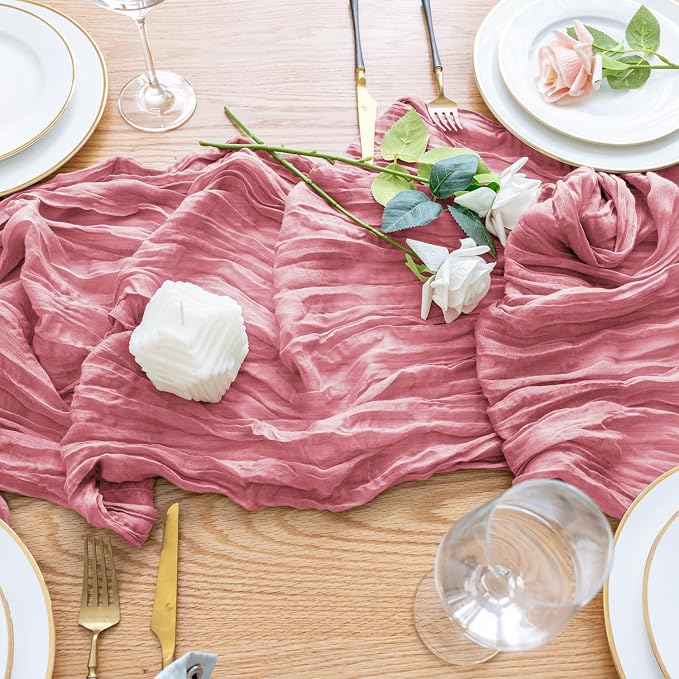 Cheesecloth Table Runner Dusty Rose 10FT Boho Gauze, 3 Pack | 120 Inch Cheese - Image 5