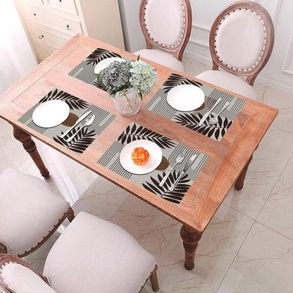 Mid Century Abstract Boho Placemats Geometric Neutral Beige Modern Leaf Plant Semicircle Art Washable Place Mats 12x18Inch for Dining Kitchen Farmhouse Decor 4 PCS