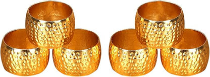 Metal Napkin Rings Set of 6 – Handmade Curved Napkin Holders in Shimmer Gold, Elegant Table Décor for Weddings, Dinner Parties, Family Gatherings & Everyday Use