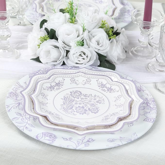 Efavormart 6 Pack Floral Acrylic Charger Plates in French Toile Pattern - Image 6