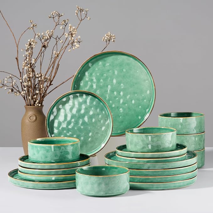 HaWare Dinnerware Sets, 18-Piece Plates and Bowls Set, Stoneware Dish Set by HaWare