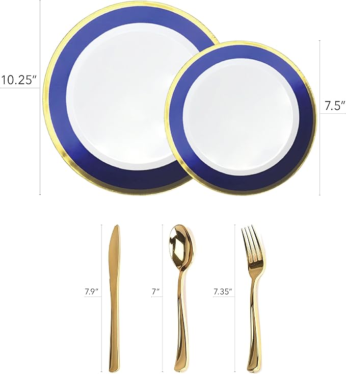 125-Piece White, and Gold Fancy Plastic Plates Disposable - Image 4