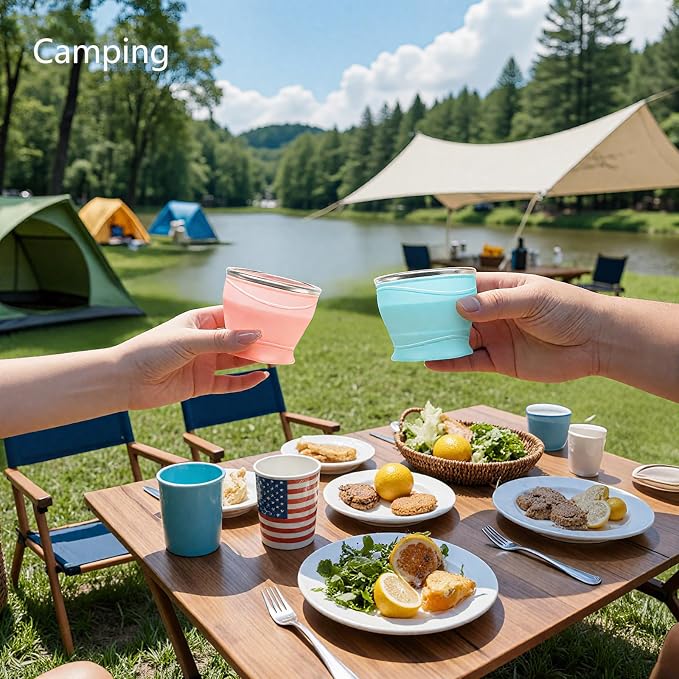 Collapsible Travel Cup with Lid - 6oz Mini Silicone Folding Cup with Stainless - Image 2