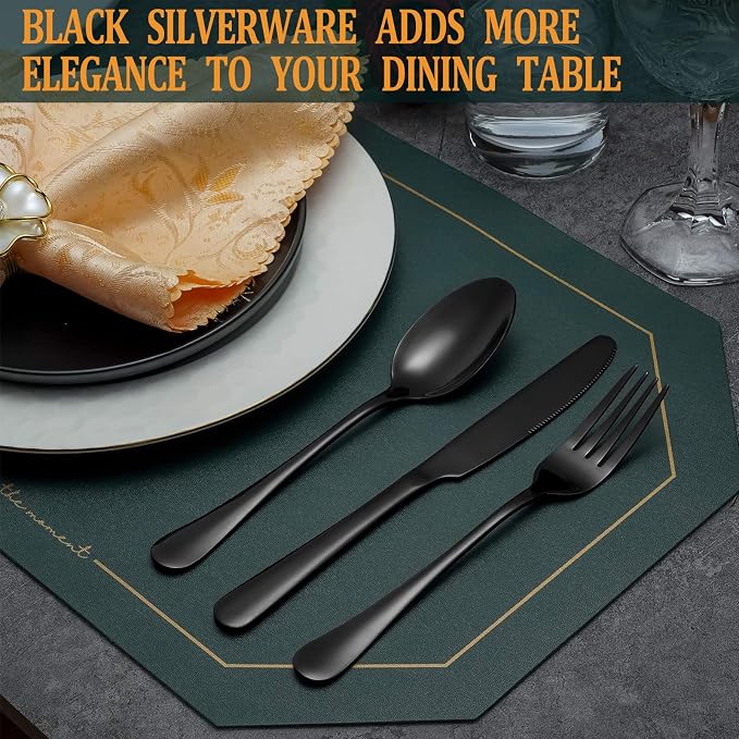 40 Pcs Black Silverware Set, Stainless Steel Flatware Set - Image 6