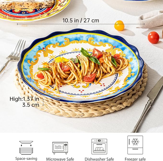 UNICASA Ceramic Dinner Plate Set of 4, 10.5 Inch Porcelain Pasta Plates Set– - Image 2