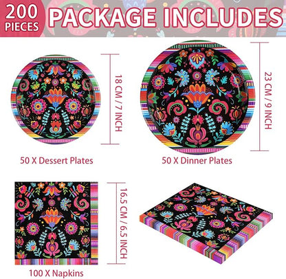 Grencian 200Pcs Mexican Fiesta Party Decorations, Serves 50 | Colorful Mexico - Image 2