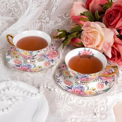 KAMMAK Tea Cups and Saucers Set of 2, Porcelain Coffee Cups, JBE018 | Stackable - Image 5