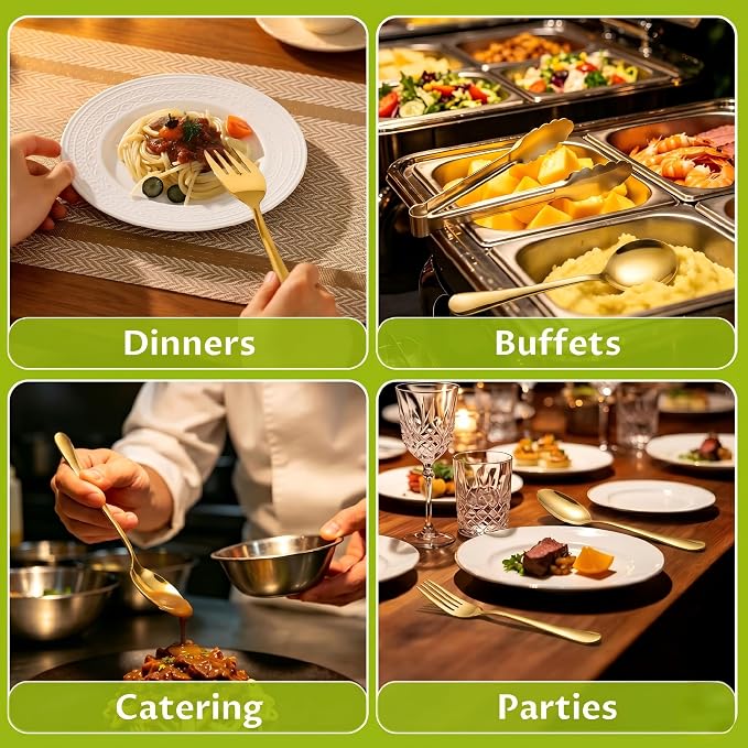11PCS Stainless Steel Gold Serving Utensils, 8.7''Serving Spoons, 8.7''Slotted - Image 7