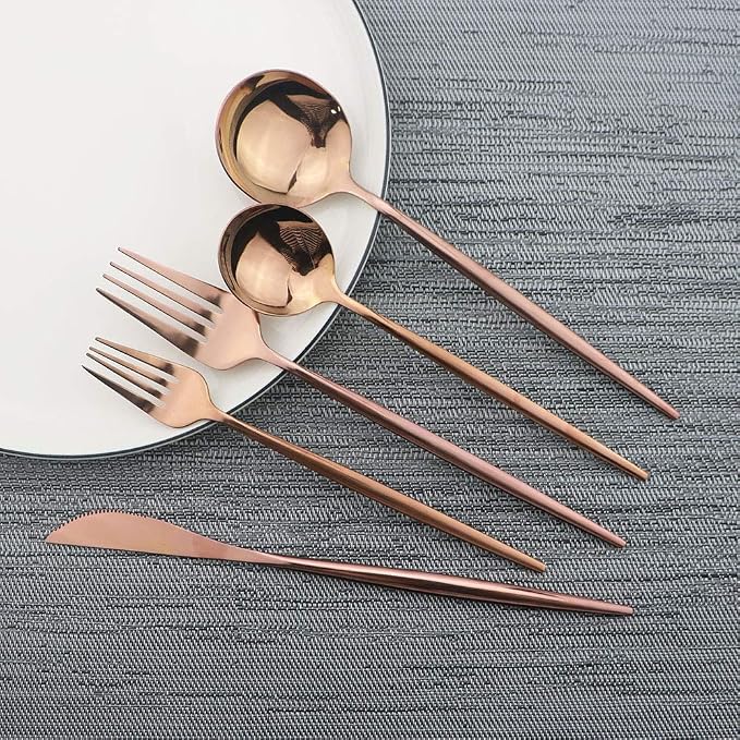Rose Gold Silverware Set, JASHII 20-Piece Stainless Steel Flatware Cutlery Set - Image 2