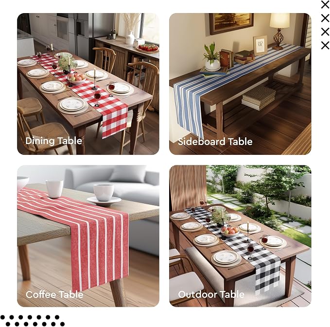 Encasa XO Table Runner, Woven Cotton Dining Runner 13"x94" | Ticking Red - Image 7