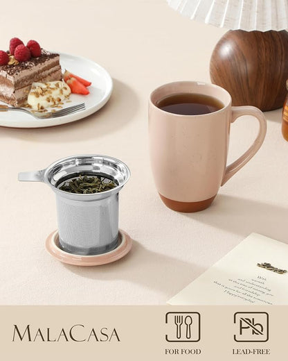 MALACASA Ceramic Tea Mug with Lid and Stainless Steel Infuser, 18 oz Large Tea - Image 3