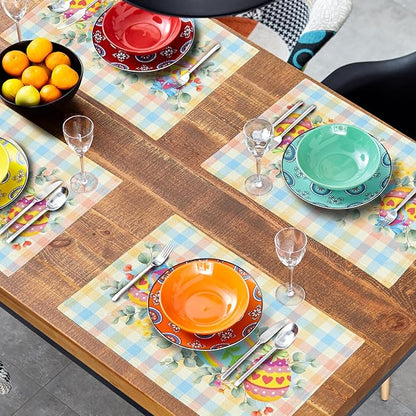 Easter Eggs Placemat Set of 4 Colorful Buffalo Check Plaid Non Slip Heat-Resistant Washable Table Place Mats 12 x 18 Inch for Holiday Seasonal Party Kitchen Dining