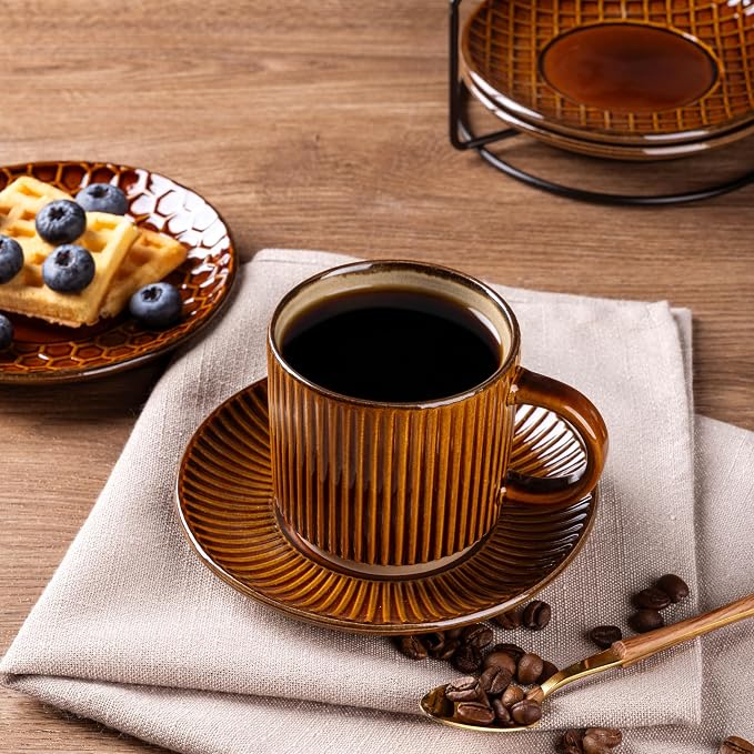 GBhome 6 OZ Stackable Coffee Mugs Set of 4, Ceramic Espresso Coffee Cups | - Image 6