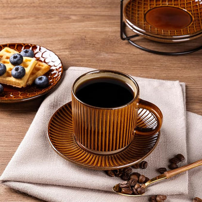 GBhome 6 OZ Stackable Coffee Mugs Set of 4, Ceramic Espresso Coffee Cups | - Image 6