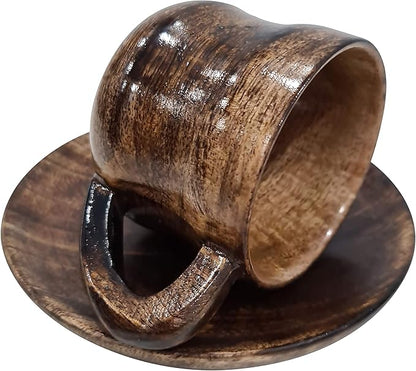 collectiblesBuy Eco-Friendly Espresso Wooden Cup With Saucer Coffee Tea Drinking Tableware Rustic Handcrafted Natural Retro Style