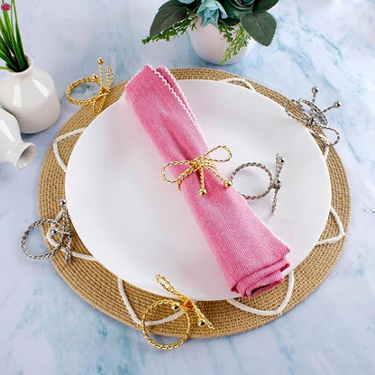 CLEENTABLE Elegant Metal Napkin Ring Set of 12 - Bow Napkin Ring with Sturdy Design - Handmade Napkin Holders for Wedding, Dinner, Parties, Dining Room, Family Gathering (Gold & Silver)