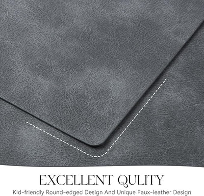 MOSAYT Vinyl Placemats Set of 6-12 X 17 Inch - Faux Leather 100% Waterproof Oil-Proof Wipeable PU Place Mats, Heat Resistant Reversible Table Mats for Kitchen, Dining, Outdoor (Grey)