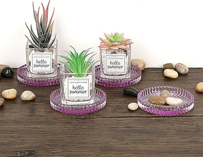 JUXYES 8 Pack Clear Purple Crystal Coasters Round Cup Mat, Glass Coasters for Drinks Coffee Tea Wine, Decorative Wine Bottle Coaster, Crystal Drink Coasters for Restaurant bar Kitchen Dining Table