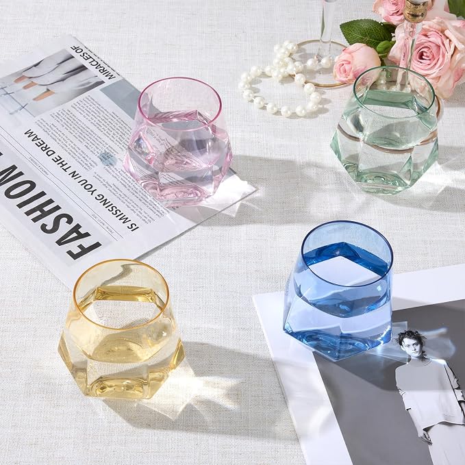 Goodluck 40PCS 12oz Diamond Stemless Plastic Wine Whiskey Glass, Suitable - Image 2