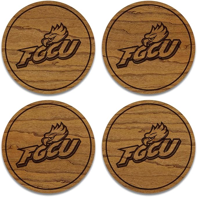 LazerEdge Florida Gulf Coast Eagles Wooden Coaster Set - Cherry Wood - Officially Licensed Product - 4-Pack