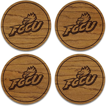LazerEdge Florida Gulf Coast Eagles Wooden Coaster Set - Cherry Wood - Officially Licensed Product - 4-Pack