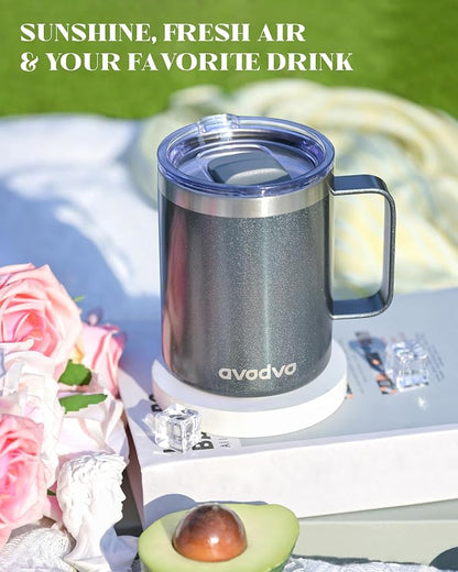 12oz Insulated Coffee Mug with Lid – Includes Two Lids, Stainless Steel Coffee - Image 5