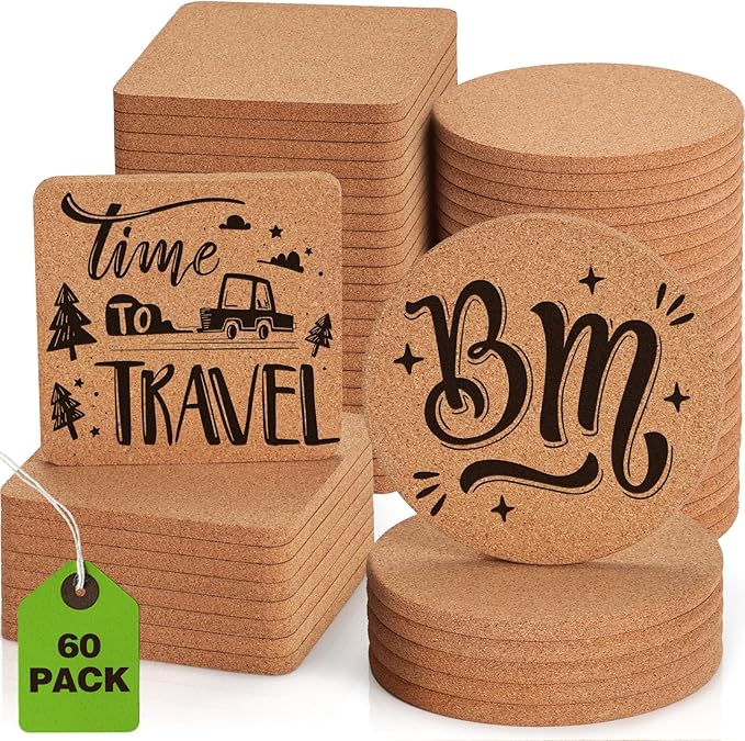 60 PCS Cork Coasters for Laser Engraving, Thick Absorbent Blank Coasters | 4 by GOHDODD