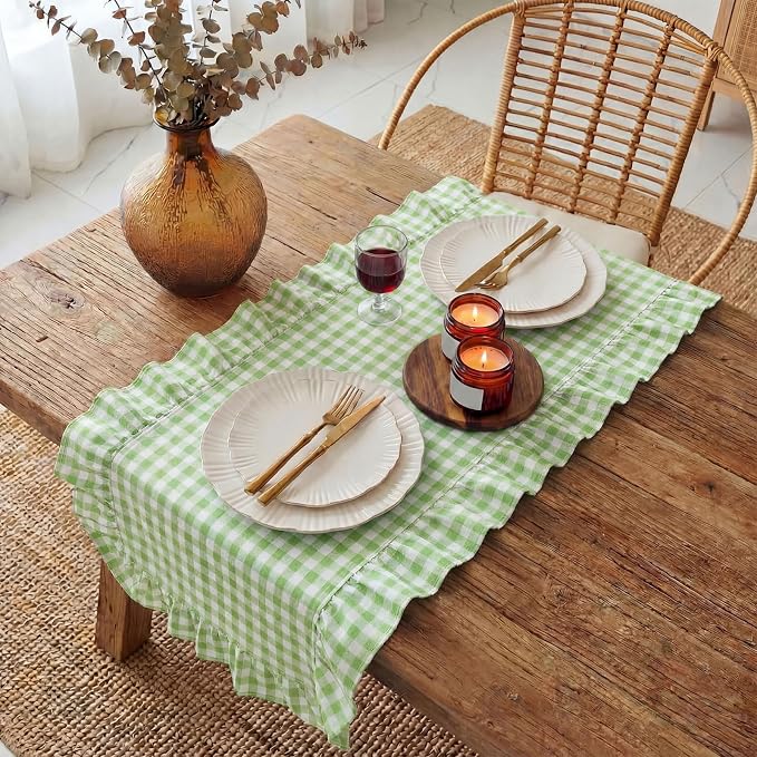 HunnmingRe 1 Pc Gingham Table Runner Light Green, 72 X 13.8 Inch | Cotton - Image 3